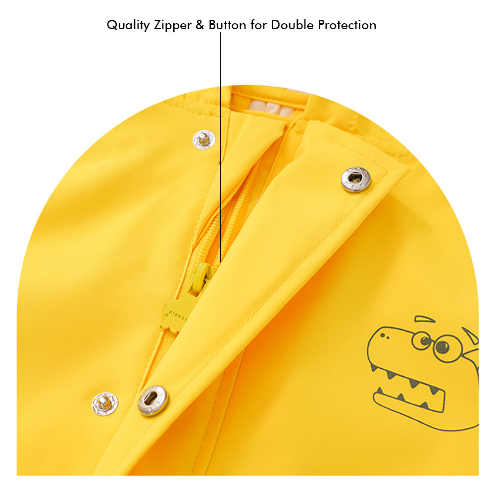 Little Surprise Box All Over  Jumpsuit / Playsuit Raincoat for Kids - Bright Yellow 3d Dino Theme