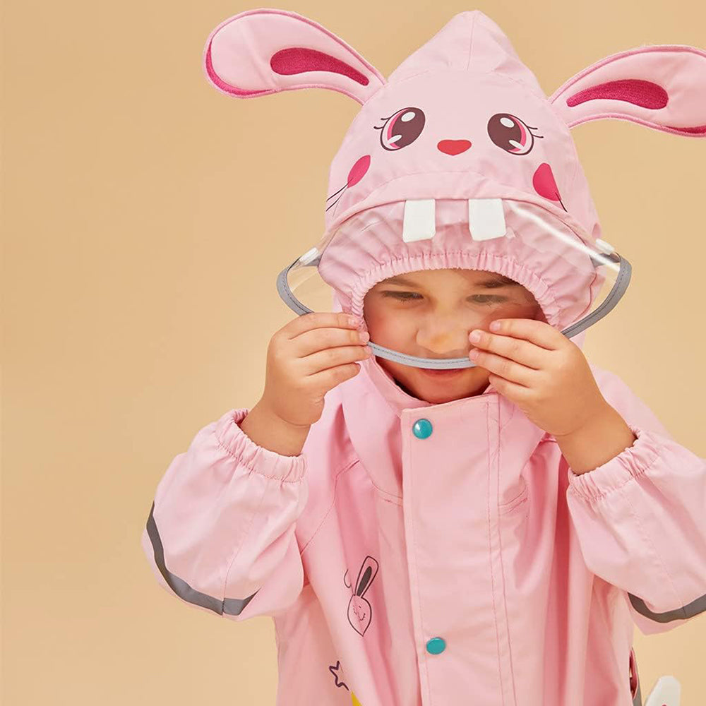 Little Surprise Box All Over Jumpsuit / Playsuit Raincoat for Kids - Baby Pink Rabbit Theme