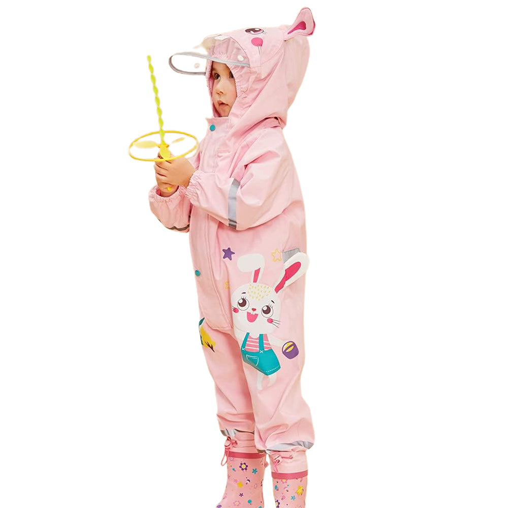 Little Surprise Box All Over Jumpsuit / Playsuit Raincoat for Kids - Baby Pink Rabbit Theme