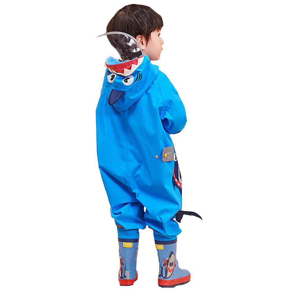 Little Surprise Box All Over Jumpsuit / Playsuit Raincoat for Kids - Blue Shark Theme
