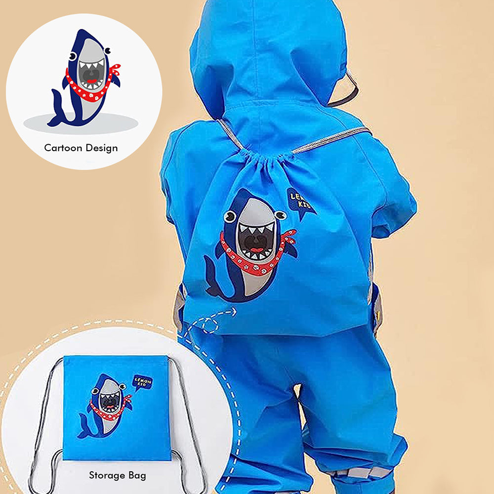 Little Surprise Box All Over Jumpsuit / Playsuit Raincoat for Kids - Blue Shark Theme