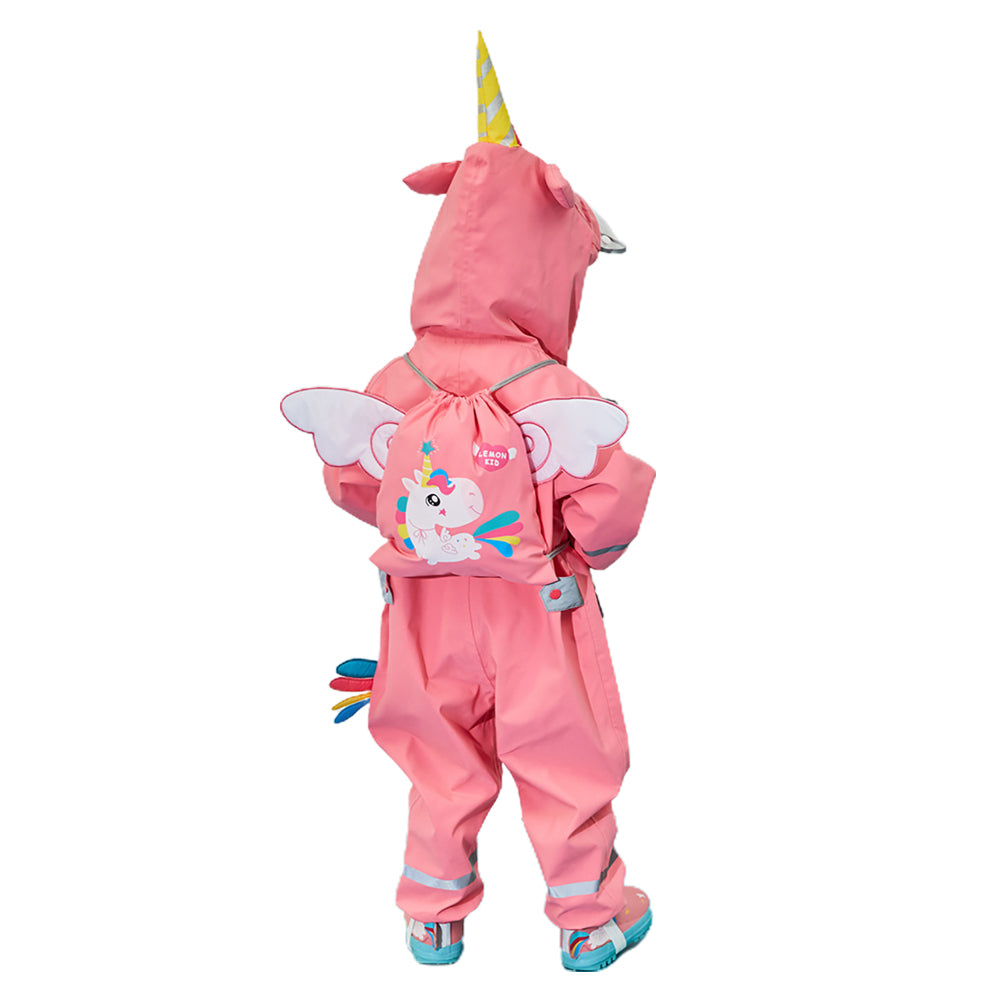 Little Surprise Box All Over Jumpsuit / Playsuit Raincoat For Kids - Bright Pink Magical Unicorn Theme