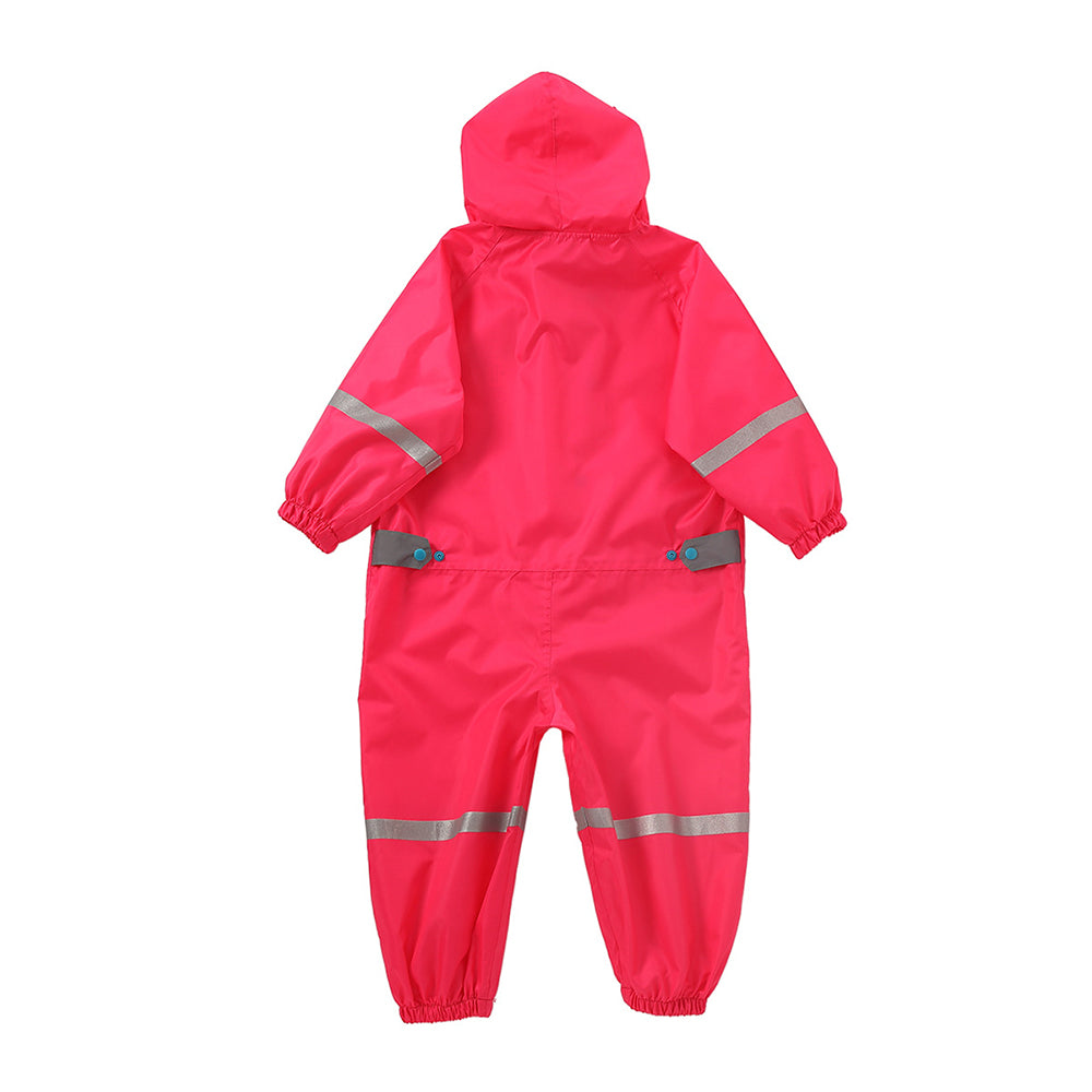 Little Surprise Box All Over Jumpsuit / Playsuit Raincoat For Kids - Fuchsia Pink Cute Owl Theme