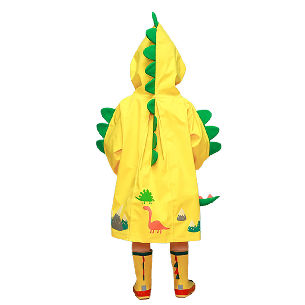 Little Surprise Box All Over Raincoat for Kids - Bright Yellow 3d Dino Theme