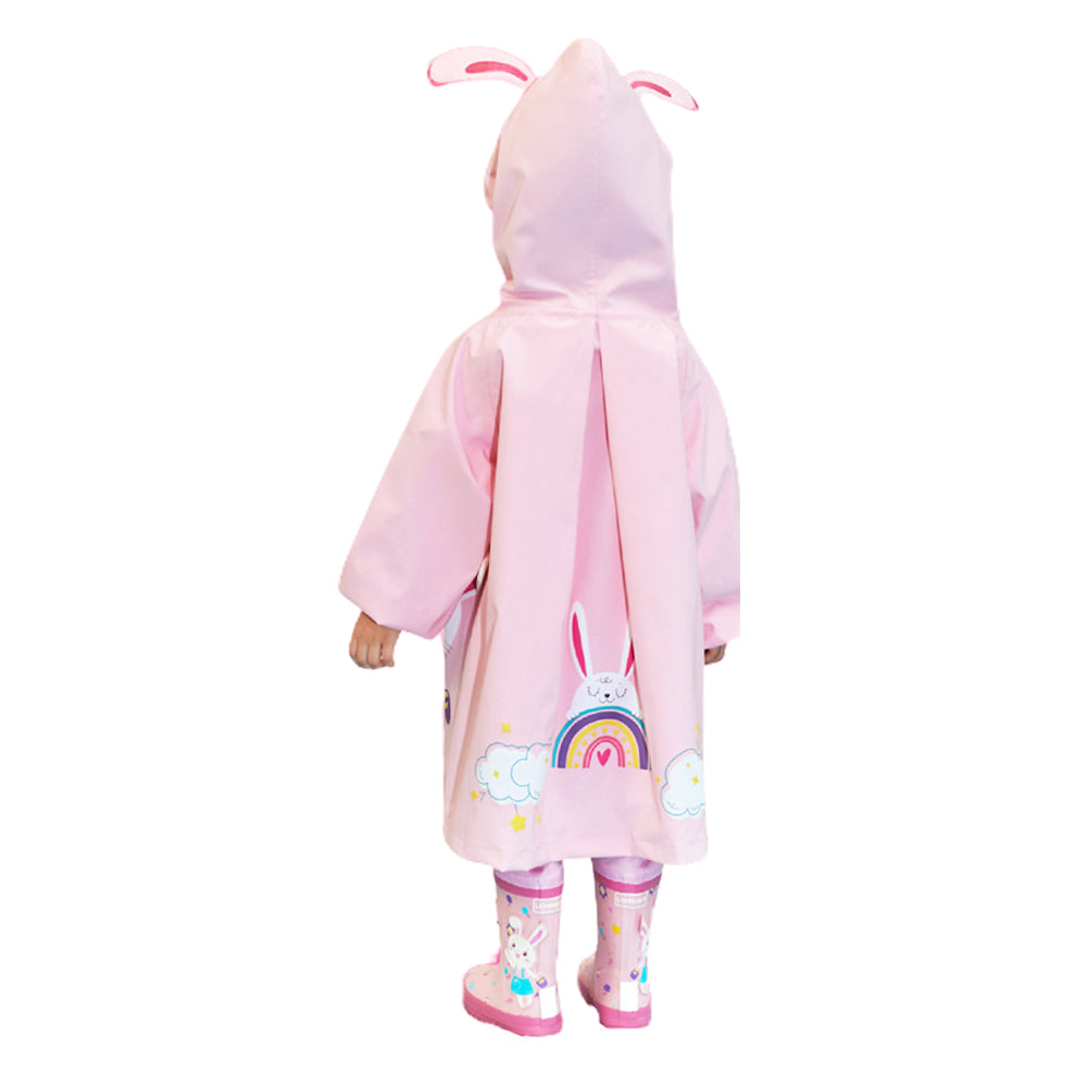 Little Surprise Box All Over Raincoat for Kids - Baby Pink Rabbit Theme