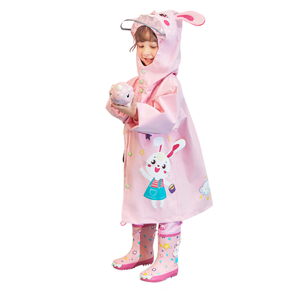 Little Surprise Box All Over Raincoat for Kids - Baby Pink Rabbit Theme