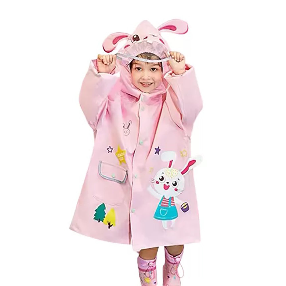 Little Surprise Box All Over Raincoat for Kids - Baby Pink Rabbit Theme