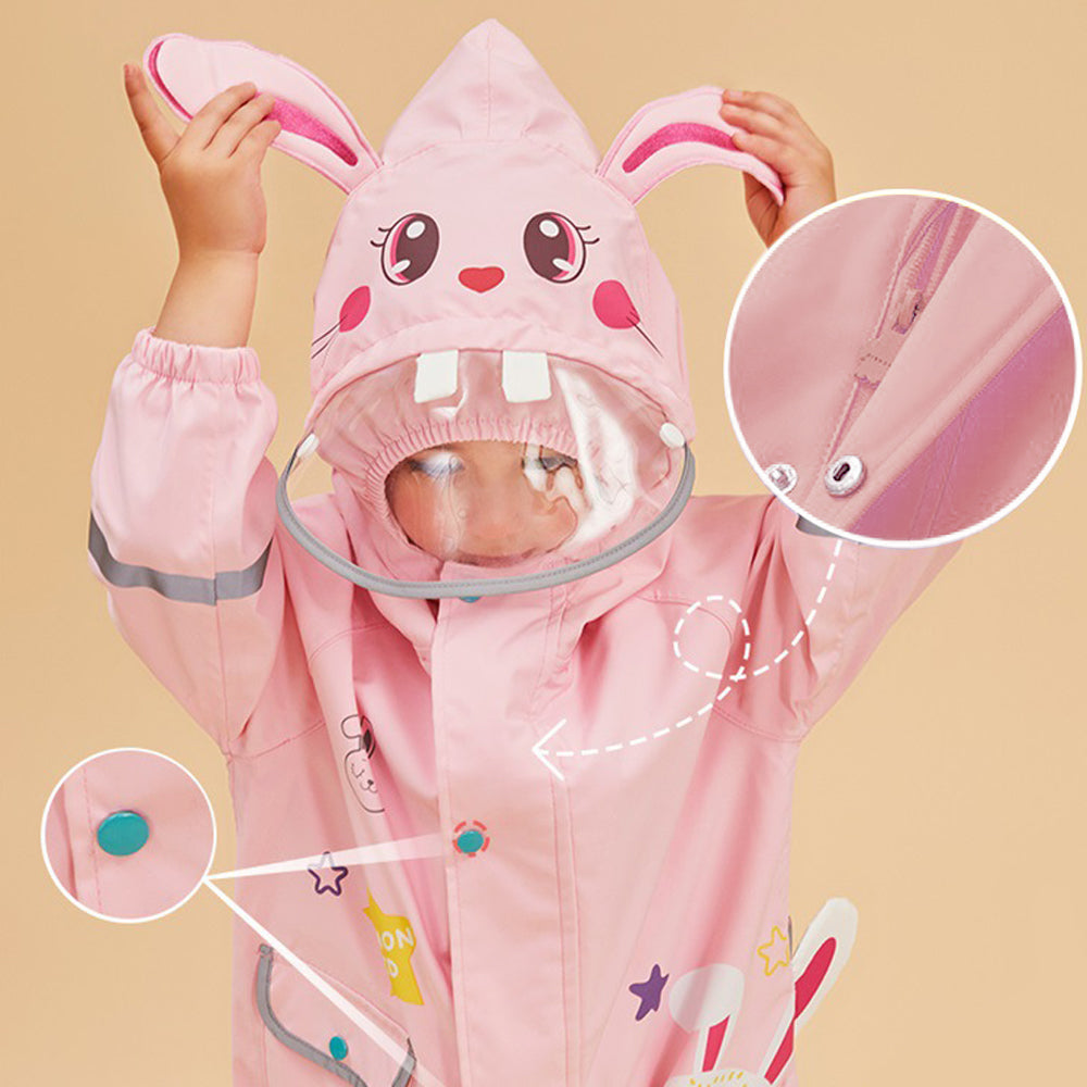 Little Surprise Box All Over Raincoat for Kids - Baby Pink Rabbit Theme