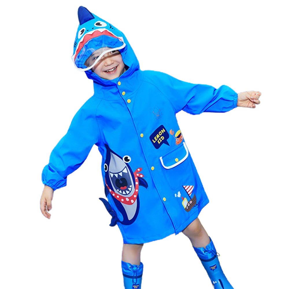 Little Surprise Box All Over Raincoat for Kids - Blue Shark Theme