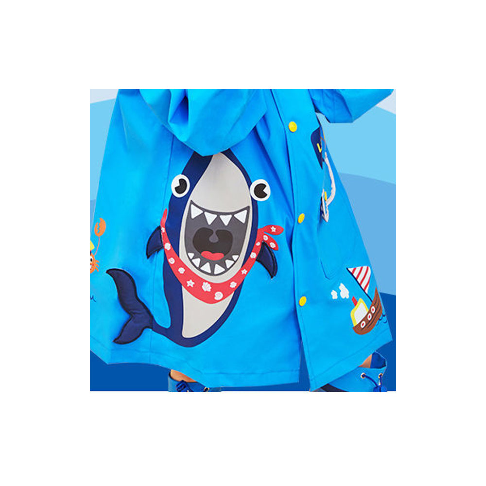 Little Surprise Box All Over Raincoat for Kids - Blue Shark Theme