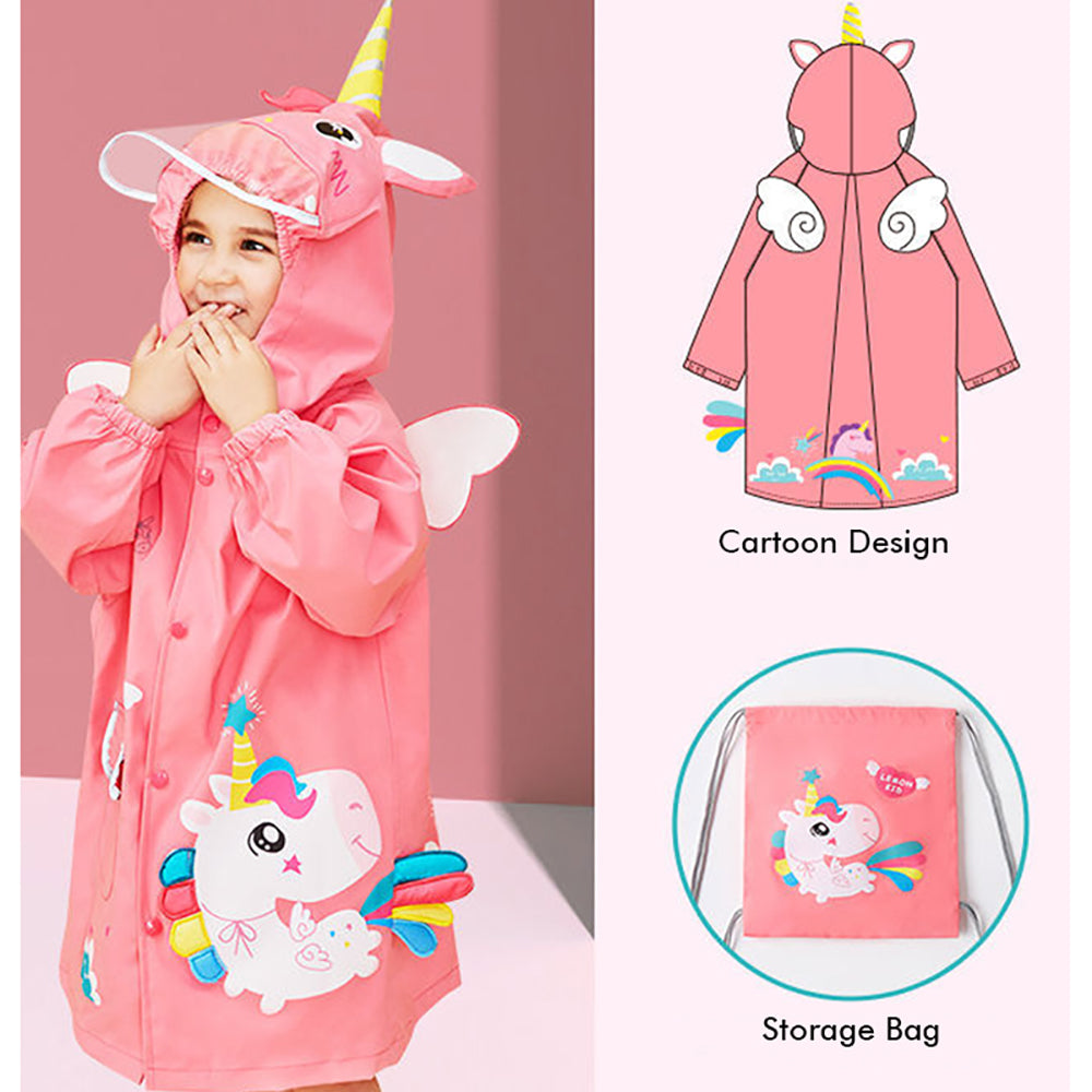 Little Surprise Box All Over Raincoat for Kids - Bright Pink Magical Unicorn Theme