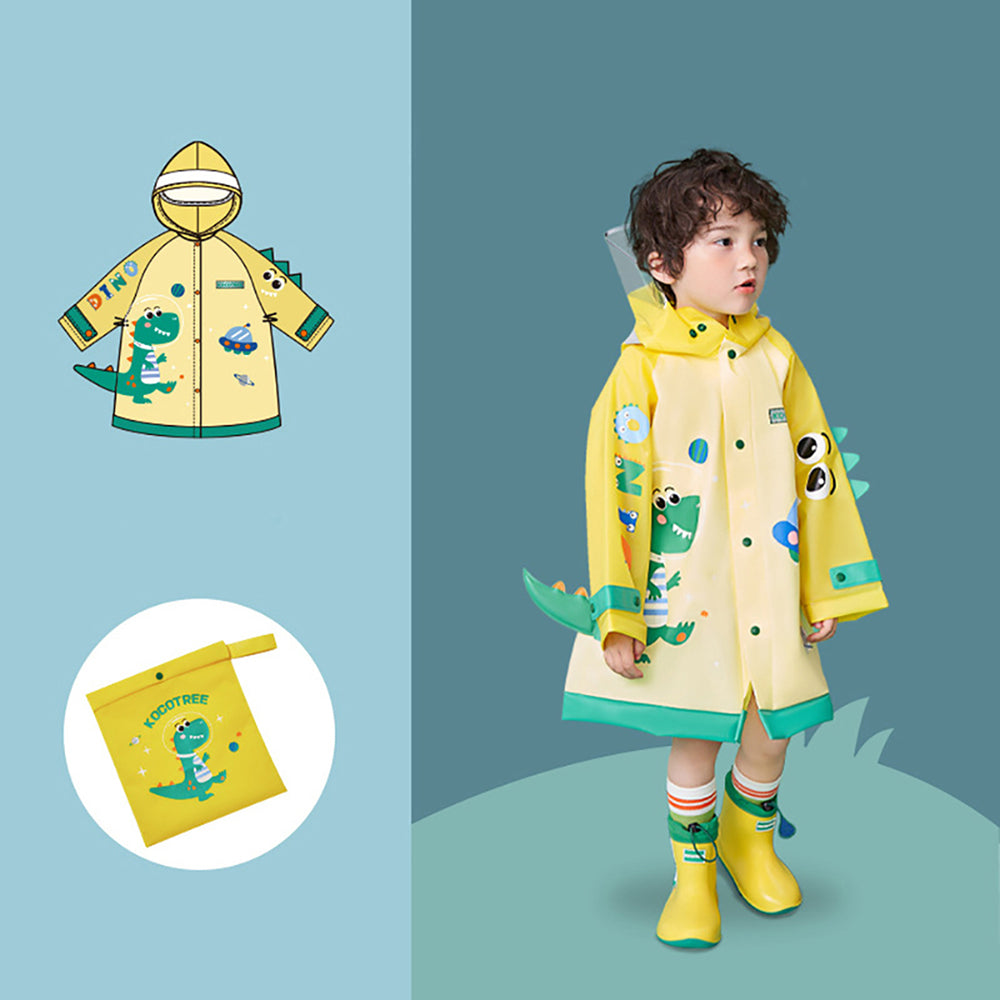Little Surprise Box, 3d Applique Yellow Dino Sleeves, Kids Raincoat