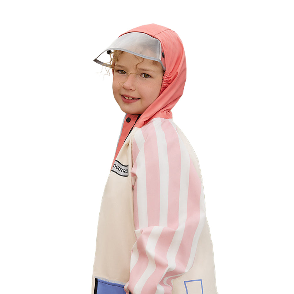 Little Surprise Box, Bold Geometric Print Cream & Pink Raincoat For Kids-Large