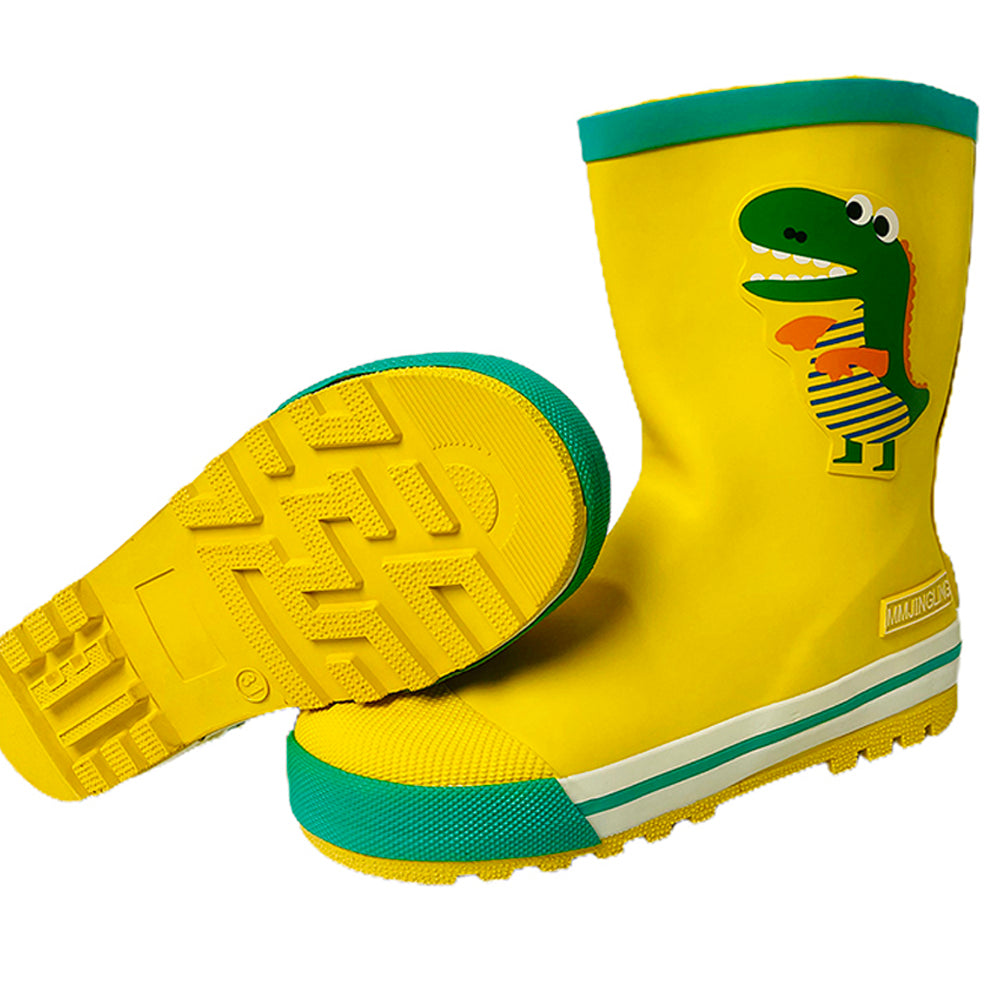 Little Surprise Box Mr. Yelosaur Stripe , Flexible Rubber Rain Gumboots for Toddlers and Kids