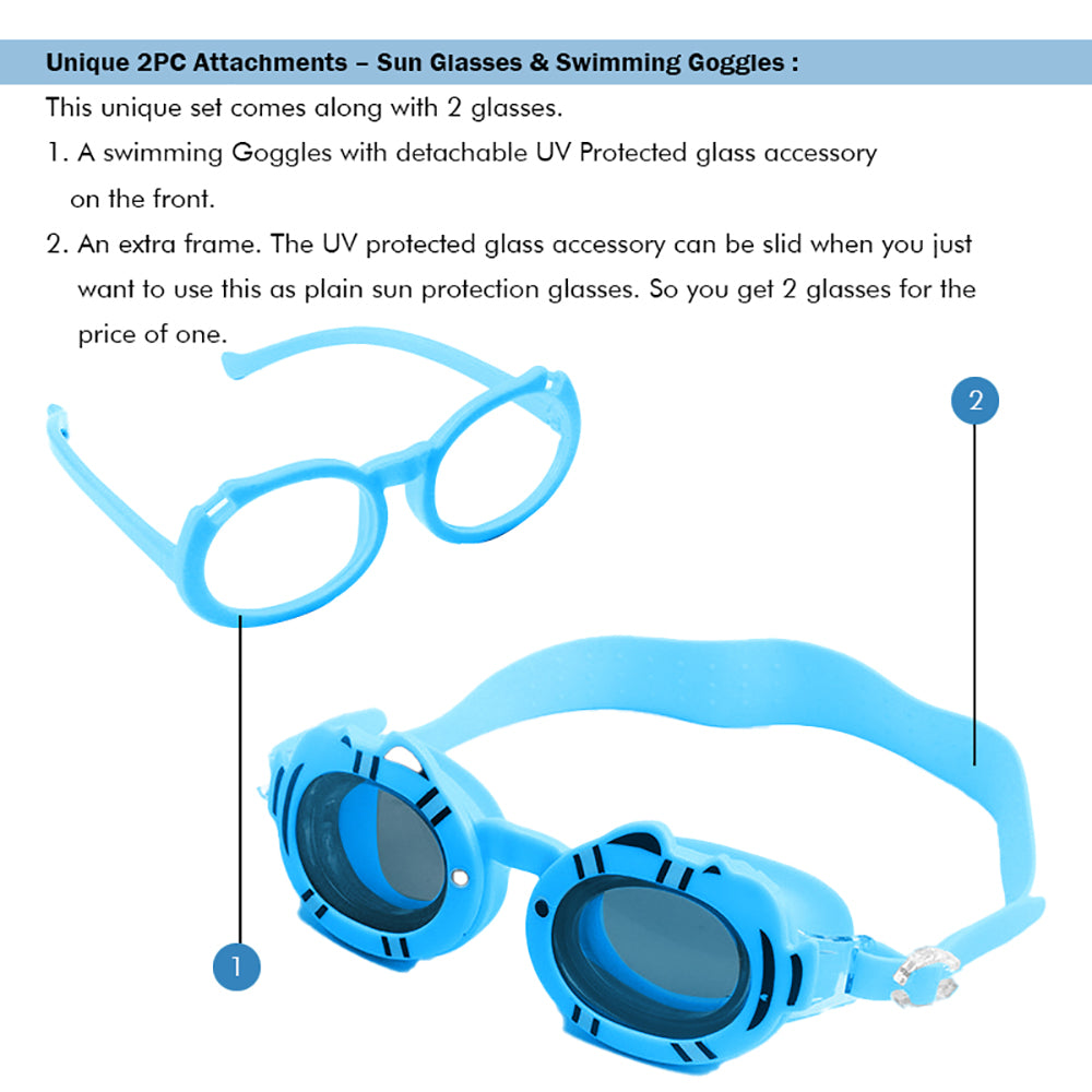 Blue Fish Dual Glass Frame Sun Protection & Swimming Goggles For Kids, UV Protected And Anti Fog