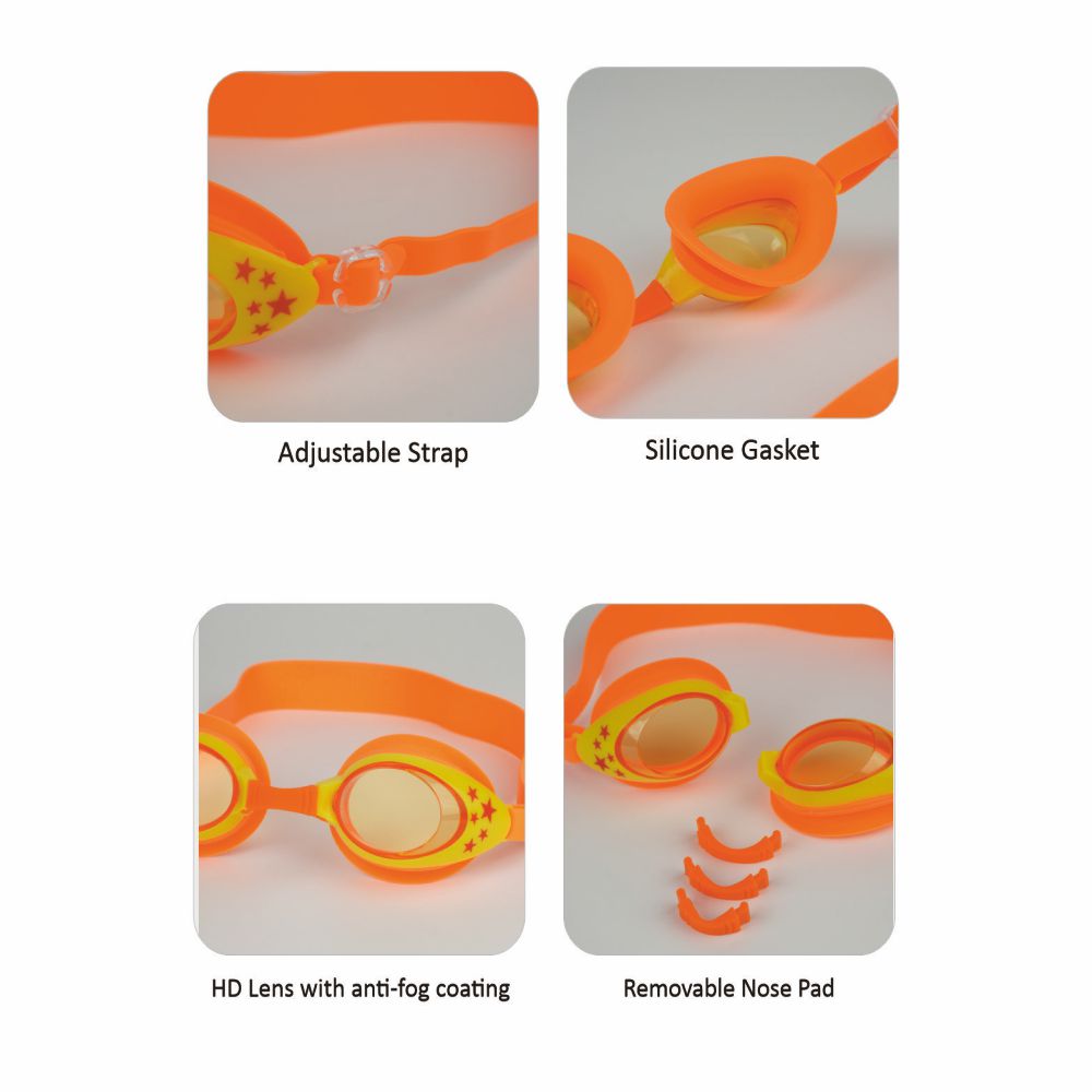 Starry Orange Anti Fog UV Protection Leakproof Design Swim Goggles for Kids, 3yrs - 8yrs