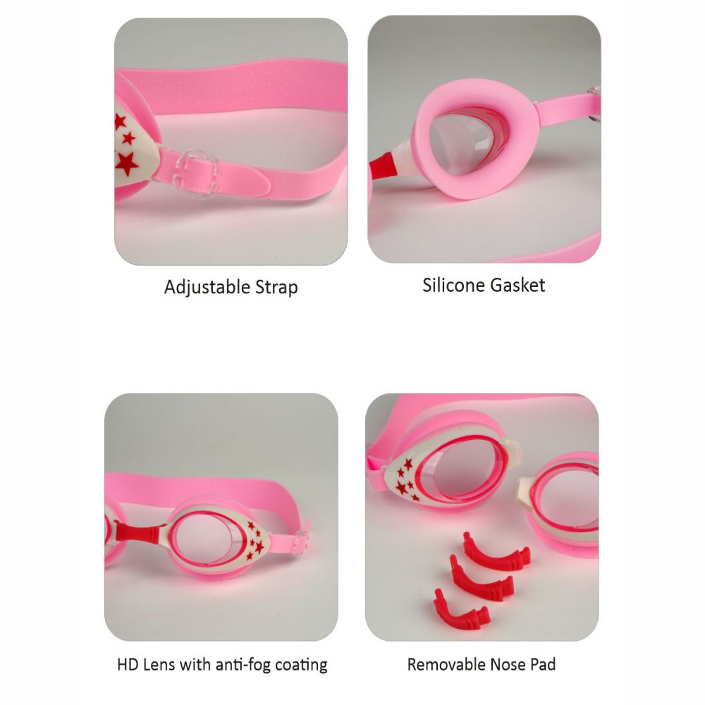 Little Surprise Box , Starry Pink Anti Fog UV Protection Leakproof Design Swim Goggles for Kids, 3yrs - 8yrs