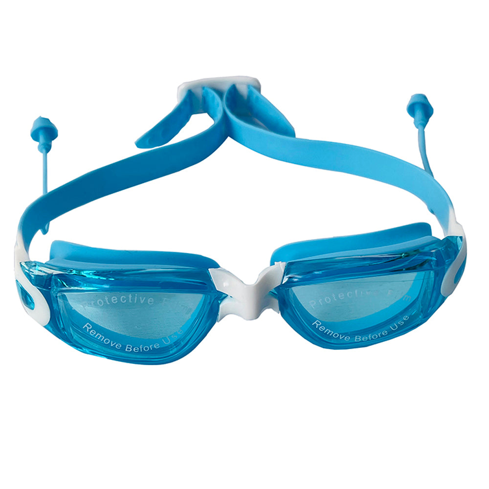 Little Surprise Box, X Factor Light Blue UV protected Unisex Swimming Goggles with attached Ear Plugs for Teens