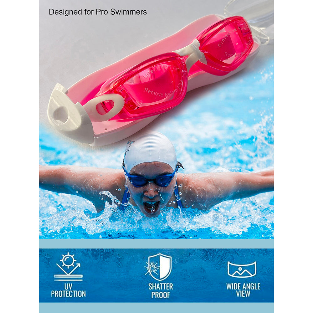 Little Surprise Box, X Factor Pink UV protected Unisex Swimming Goggles with attached Ear Plugs for Teens