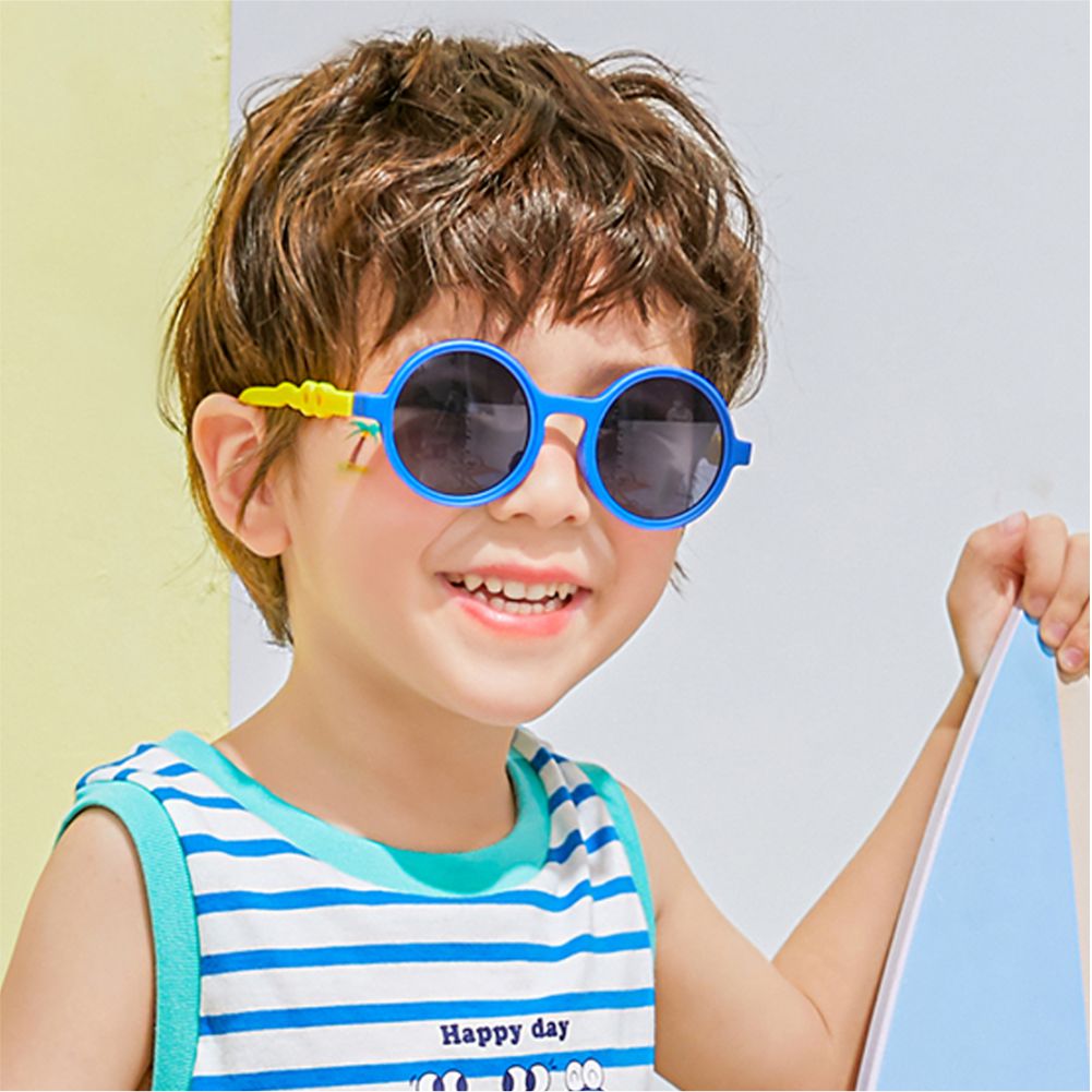 Blue Frame with Yellow Arms, Anti Ultraviolet Unisex Sunglasses for Toddlers with Hardcase Storage
