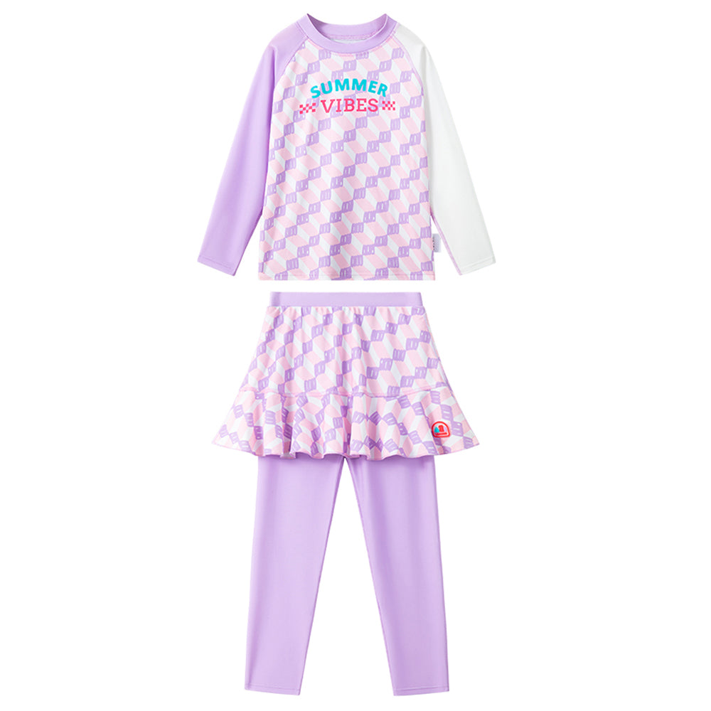 Checkered Swimsuit for Girl- 2Pcs (UPF 50+&A) - Purple