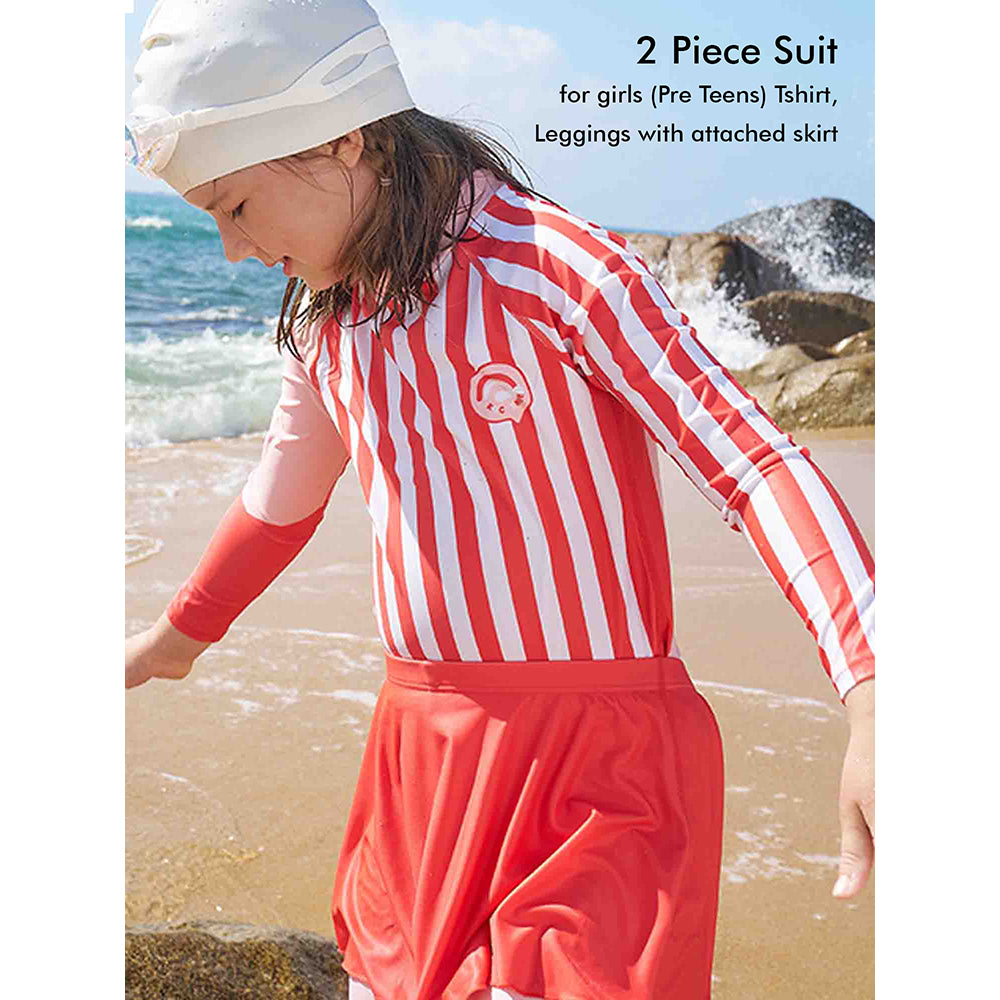 Little Surprise Box Coral Stripes 2pcs Full Length Swimsuit for Girls with UPF 50+