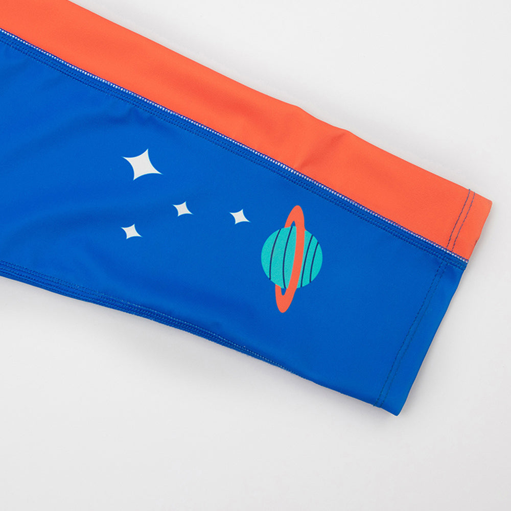 Little Surprise Box,2 pcs Shirt & Shorts set LSB Blue & Orange Space Swimwear Knee length for Kids with UPF 30+