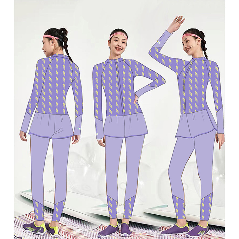 Little Surprise Box,3 pcs Purple ThunderBolt Matching Top,leggings & Jacket style Swimwear set for Pre Teens & Teens