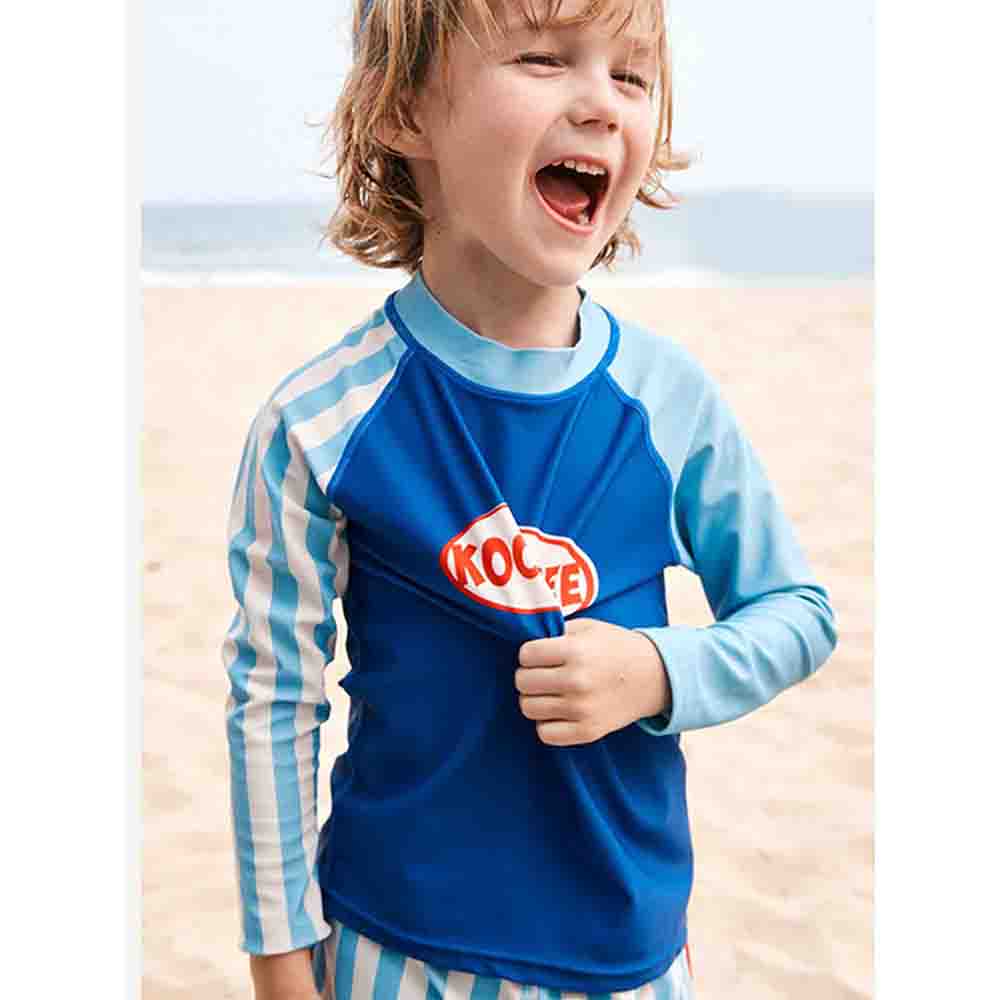 Little Surprise Box 3pcs Light Blue Stripes Swimsuit for Boys with UPF 50+