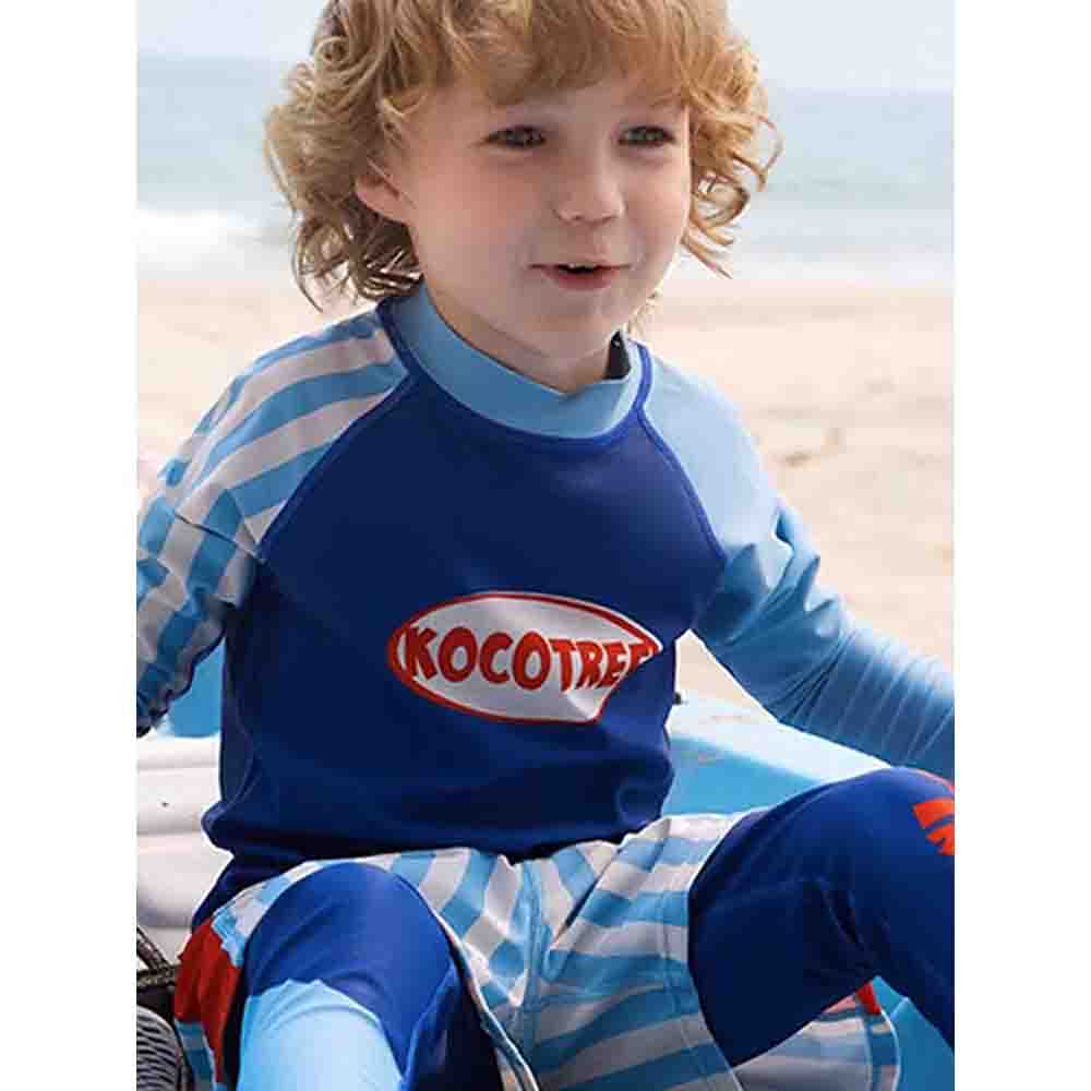 Little Surprise Box 3pcs Light Blue Stripes Swimsuit for Boys with UPF 50+