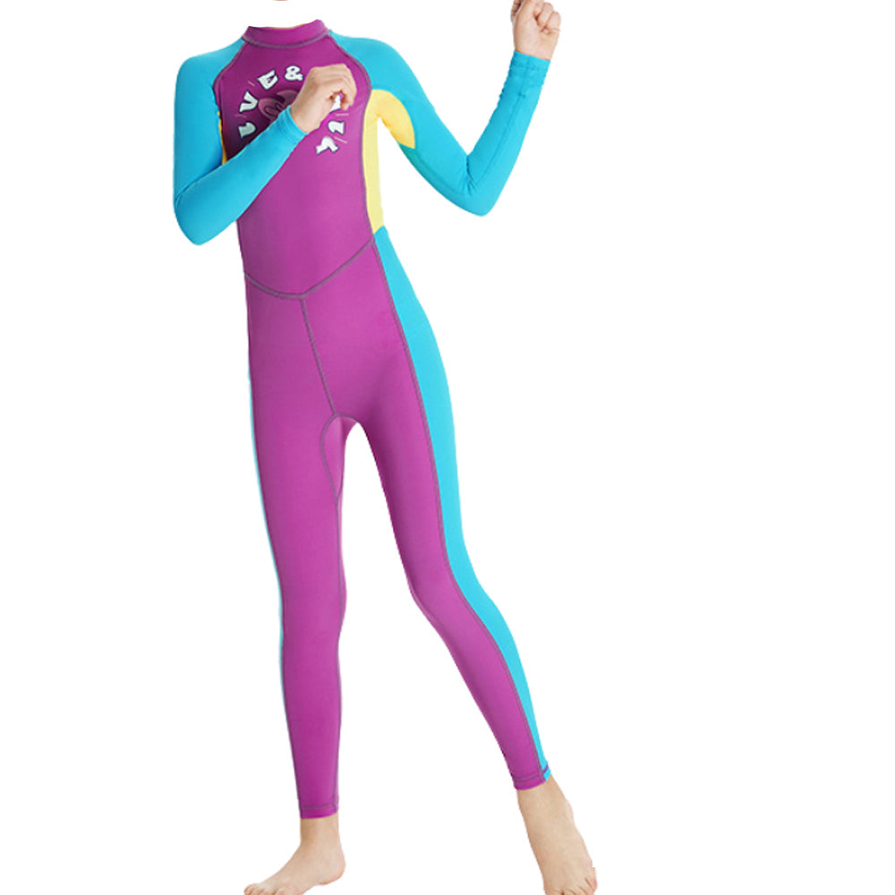 Full Length Dive Mauve Mermaid Color Block Printed Kids Swimwear In Upf 50+ Fabric