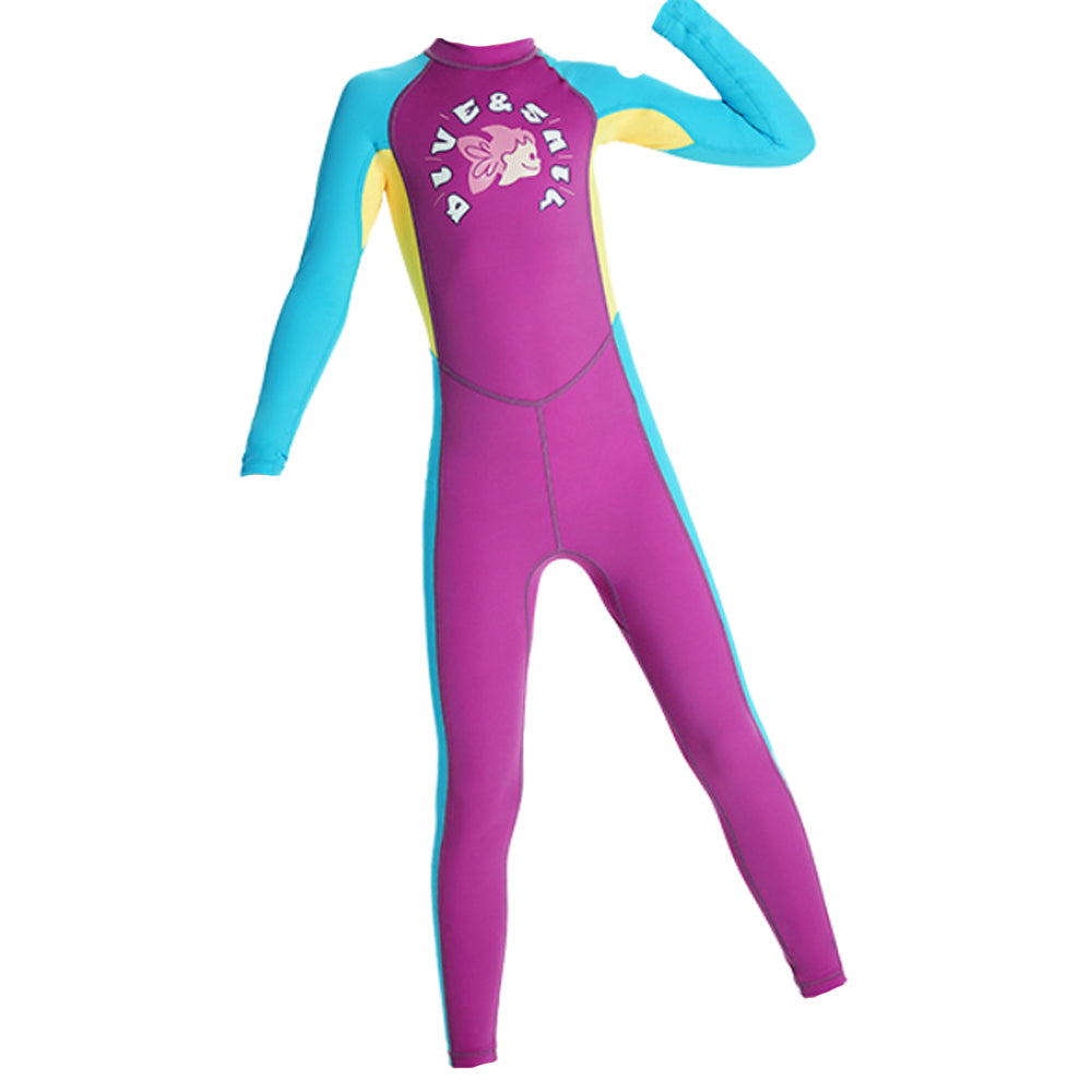 Full Length Dive Mauve Mermaid Color Block Printed Kids Swimwear In Upf 50+ Fabric
