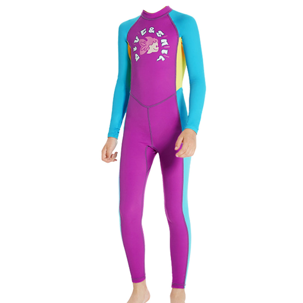 Full Length Dive Mauve Mermaid Color Block Printed Kids Swimwear In Upf 50+ Fabric