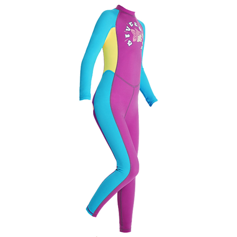 Full Length Dive Mauve Mermaid Color Block Printed Kids Swimwear In Upf 50+ Fabric