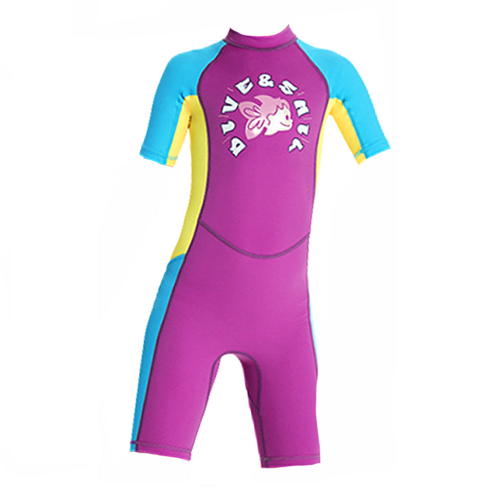 Knee Length Dive Mauve Mermaid Color Block Printed Kids Swimwear In Upf 50+ Fabric