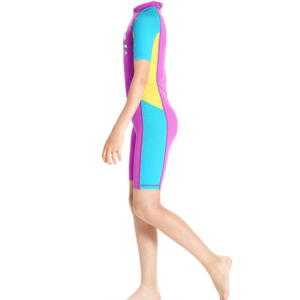 Knee Length Dive Mauve Mermaid Color Block Printed Kids Swimwear In Upf 50+ Fabric