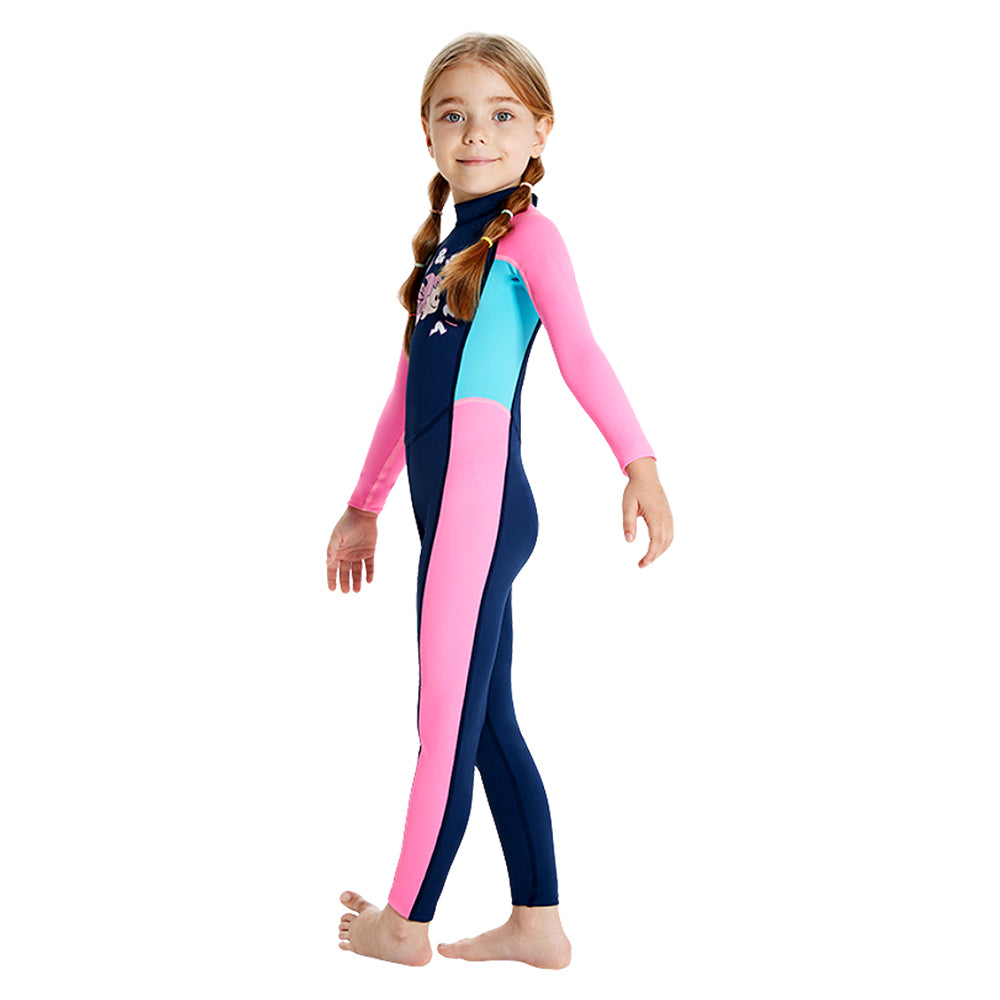Full Length Dive Navy Mermaid Color Block Printed Kids Swimwear In Upf 50+ Fabric