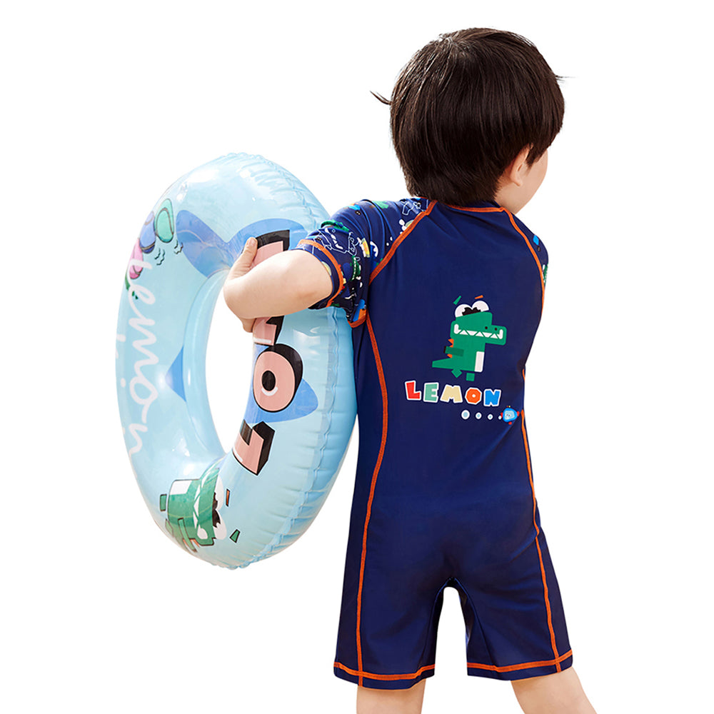 Dark Blue Geometric Alligator Kids Swimwear with matching Swim Cap with UPF 50+