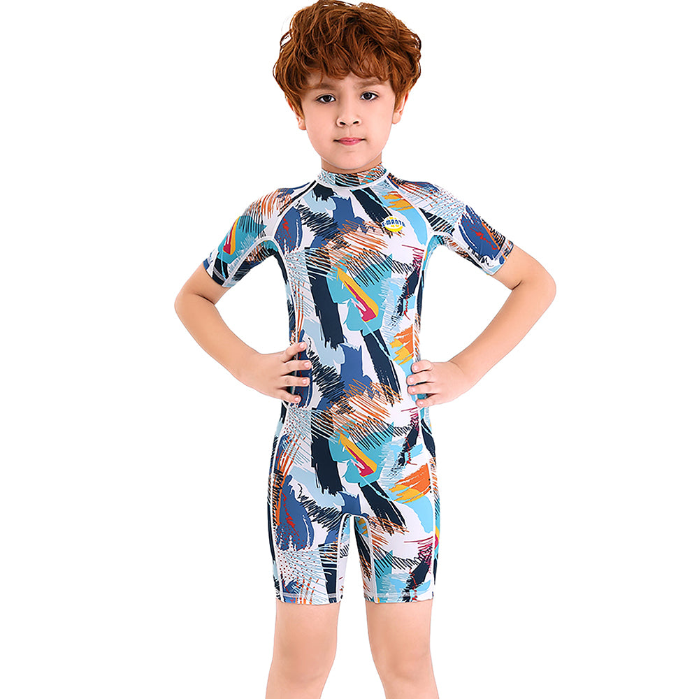 Little Surprise Box One piece Knee Length Kids Swimwear Geometric print ,UPF 50+ with Cap