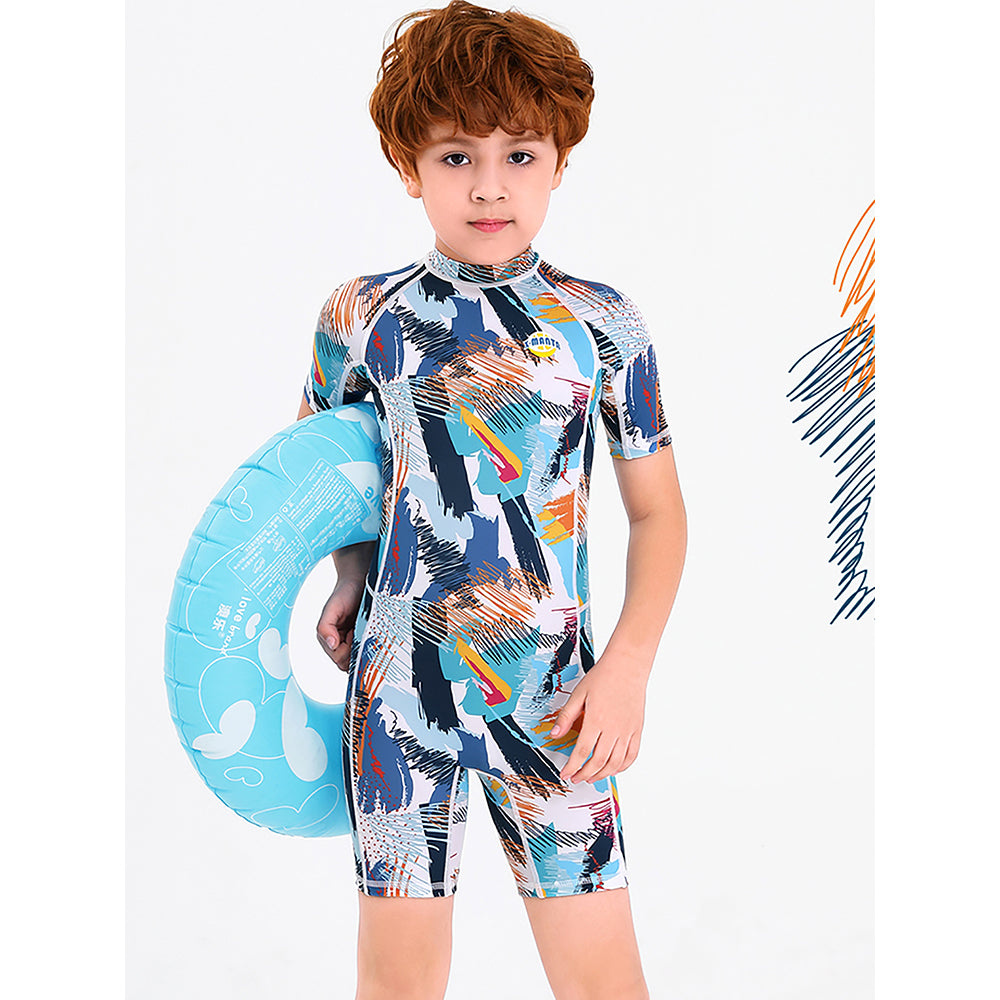 Little Surprise Box One piece Knee Length Kids Swimwear Geometric print ,UPF 50+ with Cap