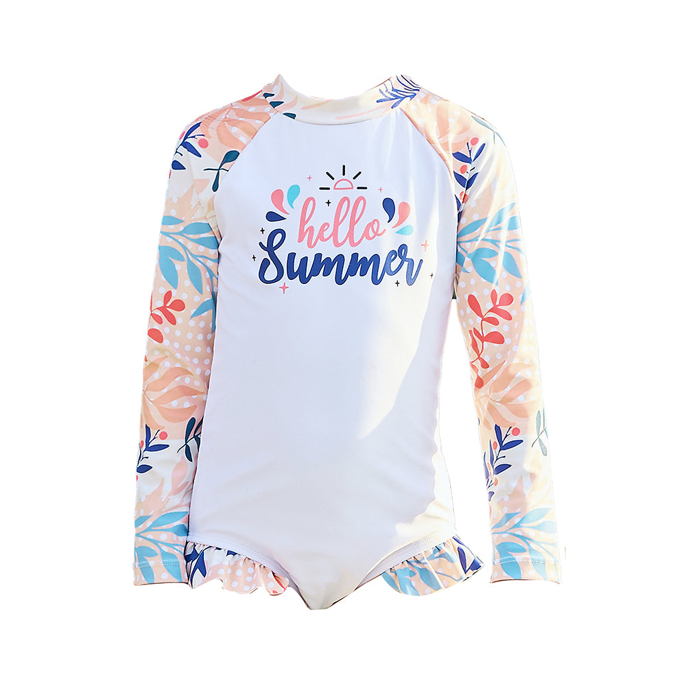 Little Surprise Box,One Piece Hello Summer Floral print Swimwear +Swim Cap for Kids & Toddlers