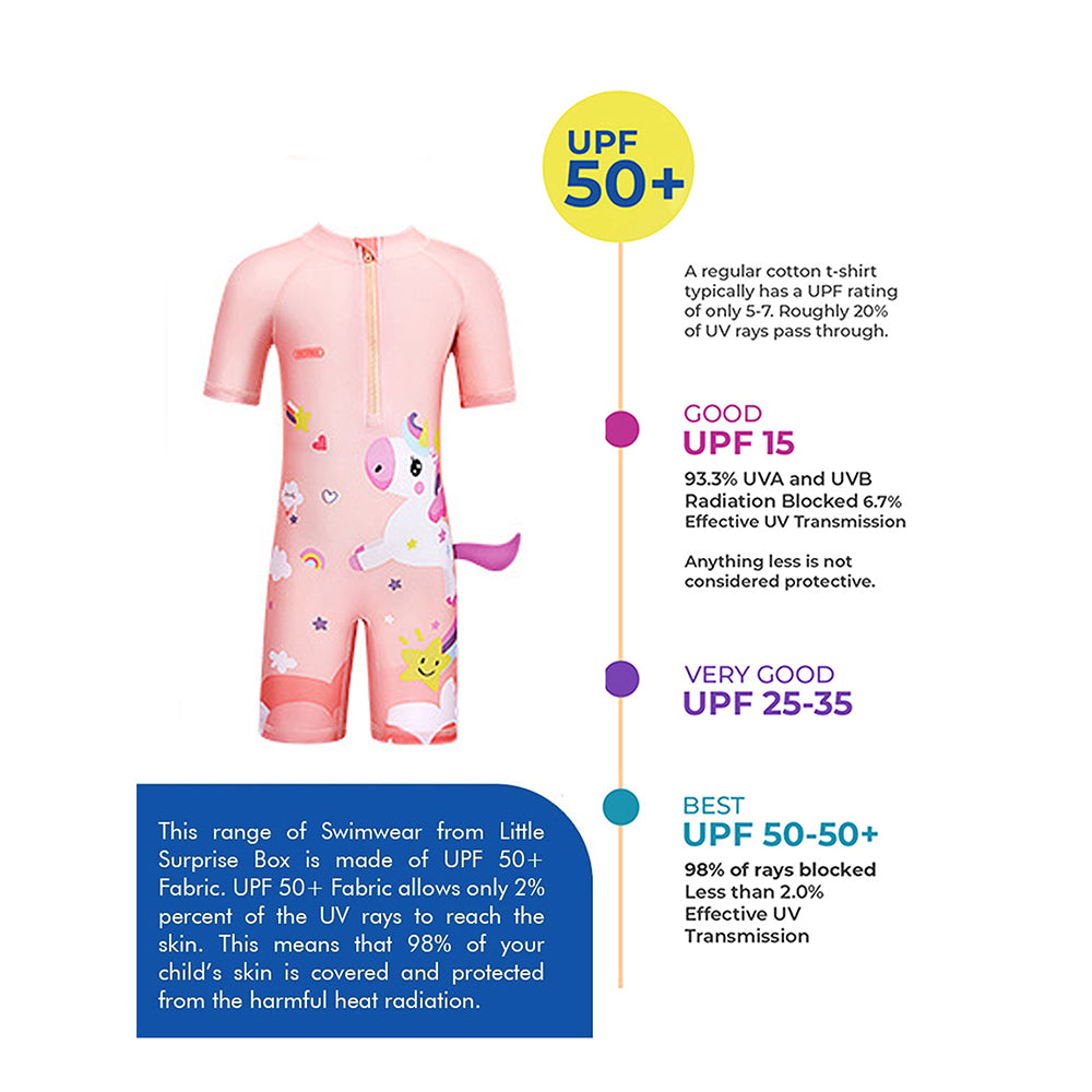 Little Surprise Box 3d Tail Peach Unicorn Swimwear for Toddlers & Kids with UPF 50+