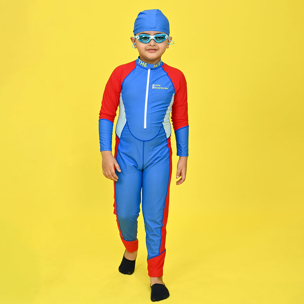 Little Surprise Box,LSB Blue & Red Full Length Swimwear for Teens & Adults with UPF 30+