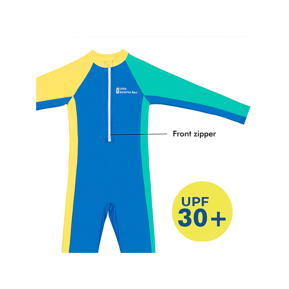 Little Surprise Box,Blue Tri Colour Super Sport Swimwear for Toddlers & Kids with UPF 30+