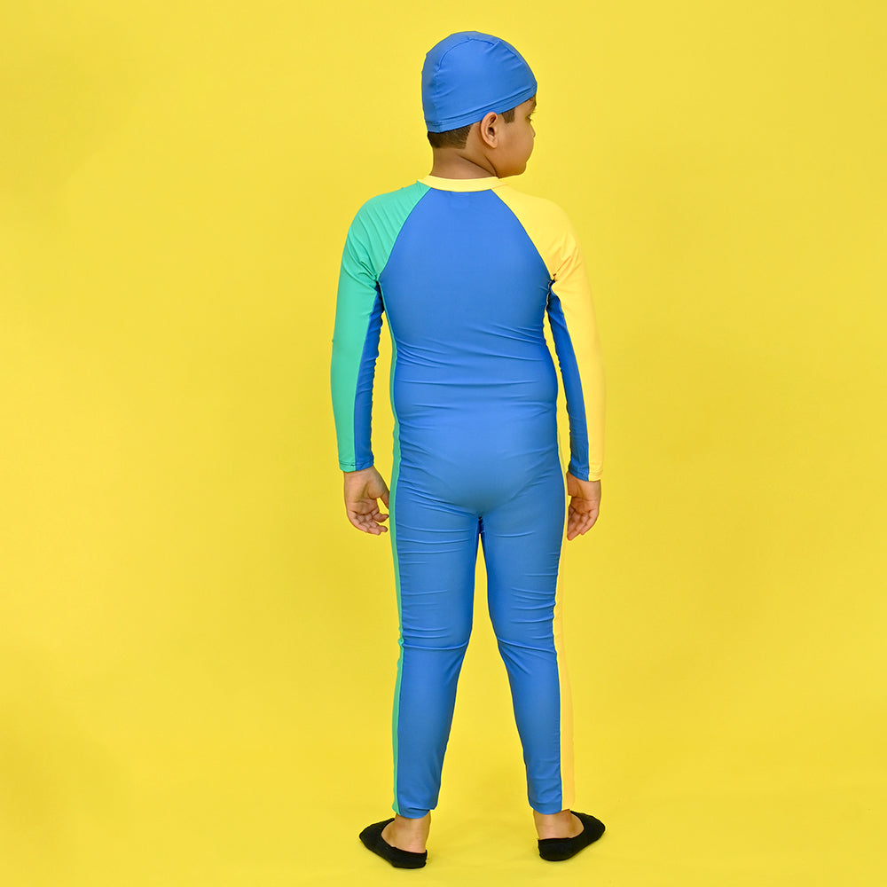Little Surprise Box,Blue Tri Colour Super Sport Swimwear for Toddlers & Kids with UPF 30+