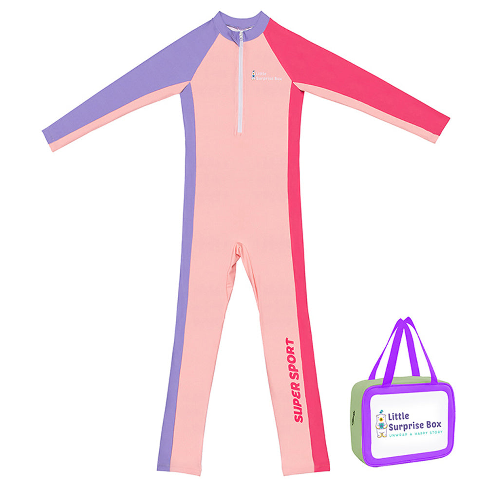 Little Surprise Box Pink Tri Colour Super Sport Swimwear for Toddlers & Kids with UPF 30+