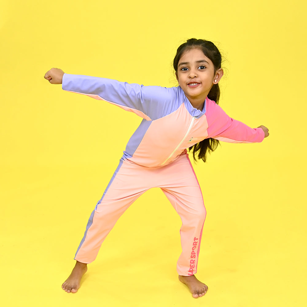 Little Surprise Box Pink Tri Colour Super Sport Swimwear for Toddlers & Kids with UPF 30+