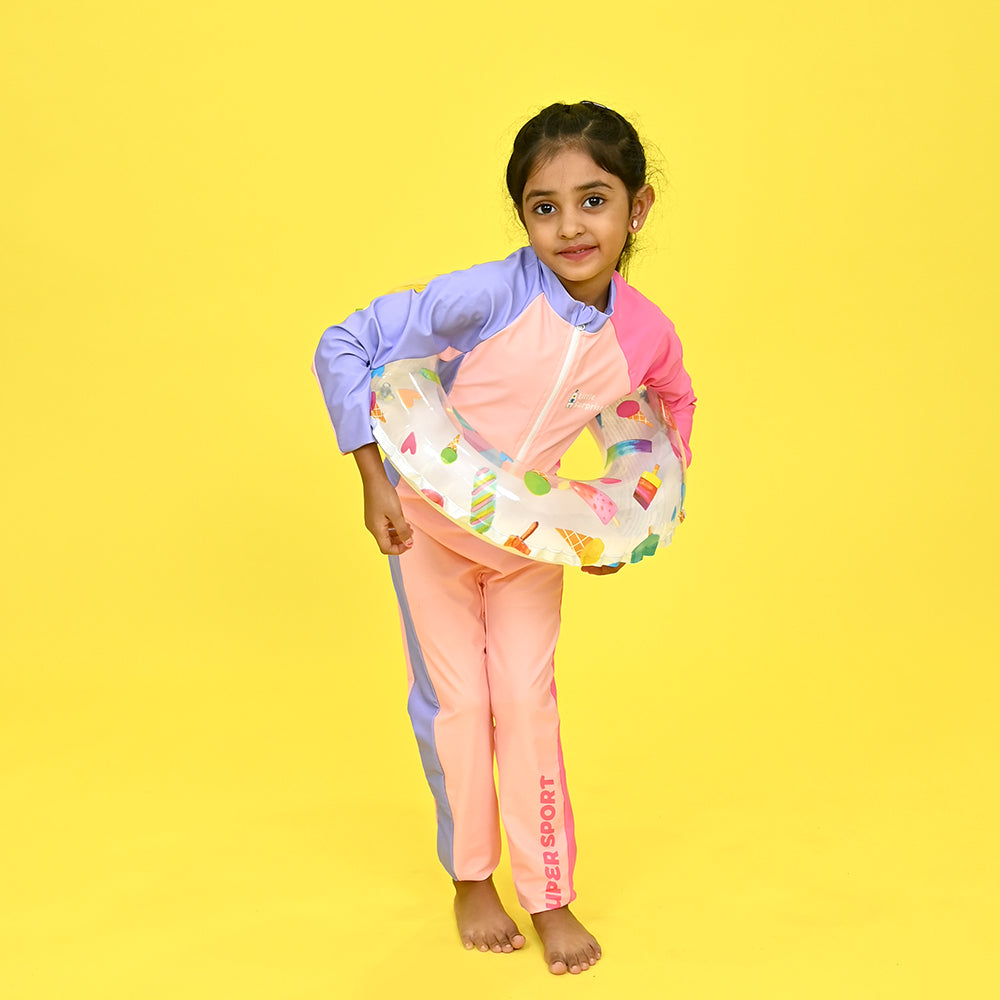 Little Surprise Box Pink Tri Colour Super Sport Swimwear for Toddlers & Kids with UPF 30+