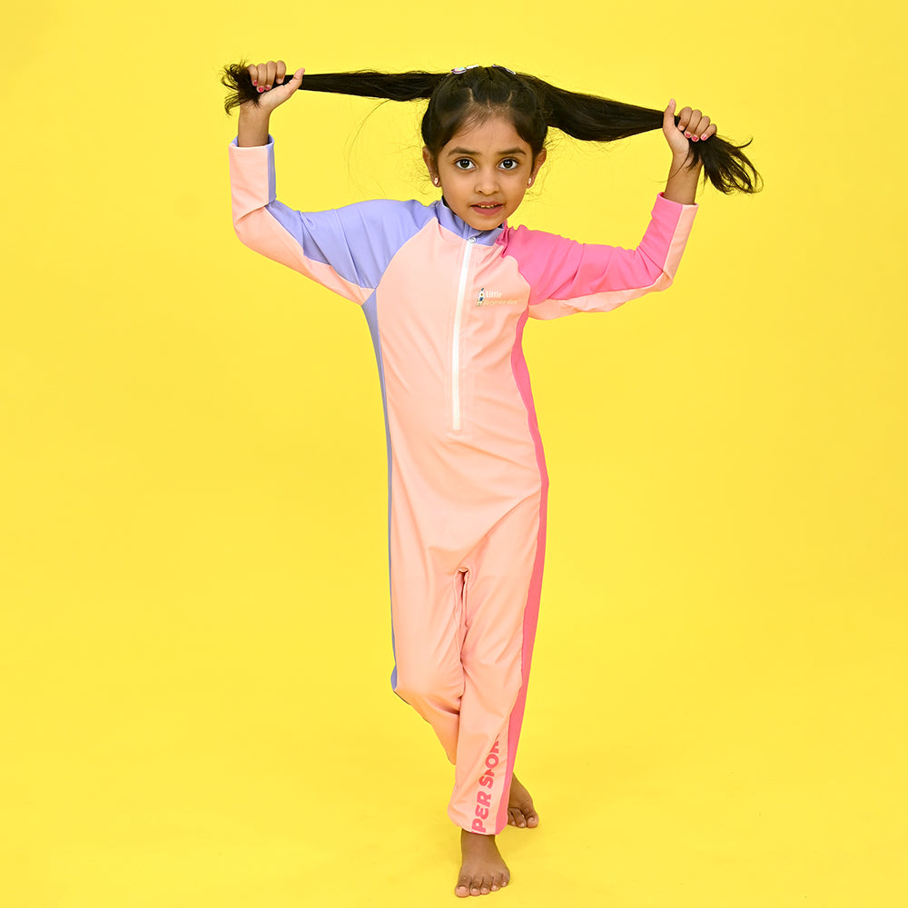 Little Surprise Box Pink Tri Colour Super Sport Swimwear for Toddlers & Kids with UPF 30+