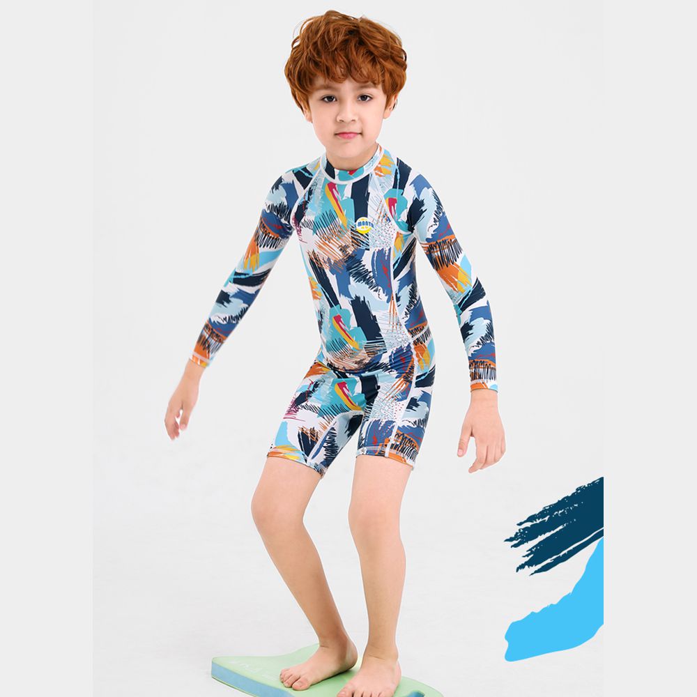 Little Surprise Box Full Sleeves Knee Length Multi Geometric Print Kids Swimwear UP50 +
